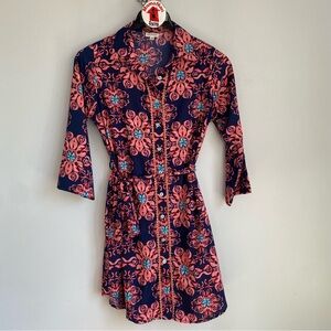 ModaPosa Shirt Dress Blue Pink Floral Size M